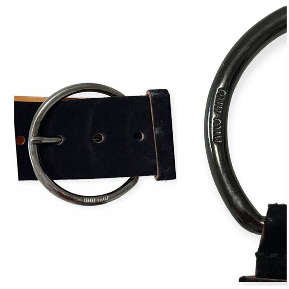 Miu Miu Black Suede Wide Belt with Large Round Buckle, Size‎ 90/36 - Picture 6 of 11